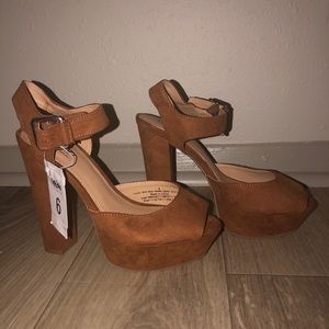 Brown suede chunky heels